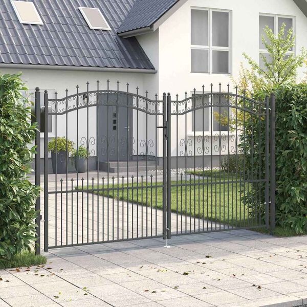 vidaXL Fence Gate with Spear Top Black 120.1"x 68.9" Powder-coated Steel