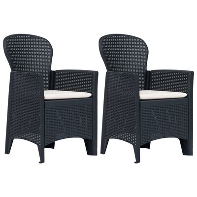 vidaXL Patio Chairs 2 pcs with Cushion Anthracite Plastic Rattan Look