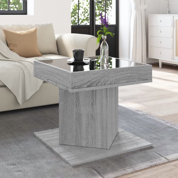 vidaXL Coffee Table Gray sonoma Engineered wood, glass 19.7 in x 19.7 in
