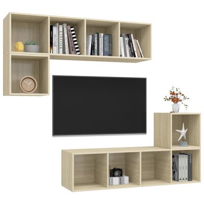 vidaXL 4 Piece TV Stand Set Sonoma Oak Engineered Wood