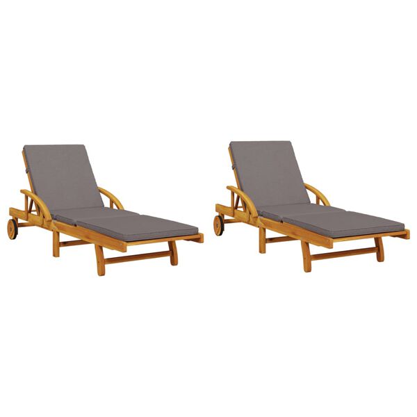 vidaXL Sun Lounger Set of 2 Brown Solid Acacia wood Standard Size