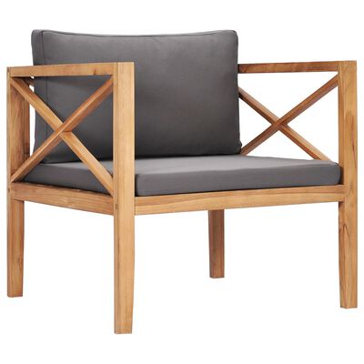 vidaXL Patio Chair with Dark Gray Cushions Solid Teak Wood