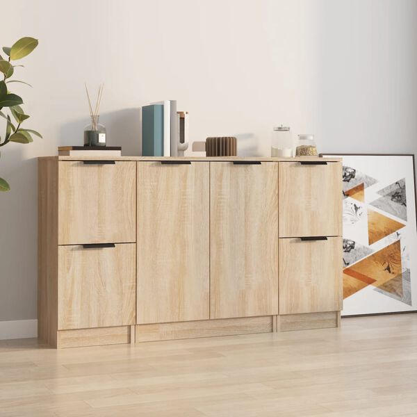 vidaXL Sideboard Set of 3 Sonoma oak Engineered wood Medium Sideboard
