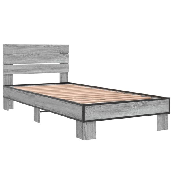 vidaXL Bed Frame Gray Sonoma Engineered wood, Metal Twin Durable