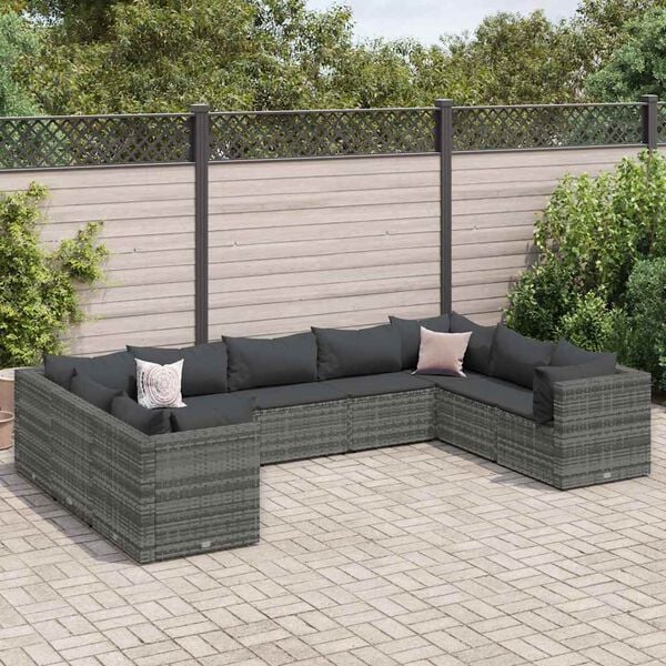 vidaXL Patio Lounge Set Grey PE Rattan 9-piece set Adjustable Armrests
