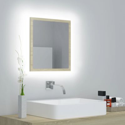 vidaXL LED Bathroom Mirror Sonoma Oak 15.7"x3.3"x14.6" Acrylic
