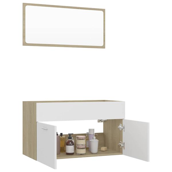 vidaXL Bathroom Furniture Set White and Sonoma Oak Engineered wood, Acrylic