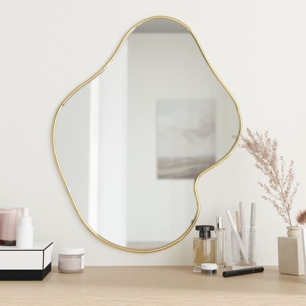 vidaXL Wall Mirror Gold Glass, PVC 23.6 x 19.7 in Mirror Wall Mirror