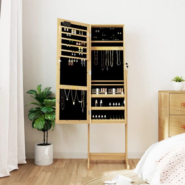 vidaXL Mirror Jewelry Cabinet Brown, White Engineered Wood Full-Length