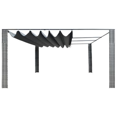 vidaXL Gazebo with Sliding Roof Poly Rattan 157.4"x157.4"x78.7"  Gray and Anthracite