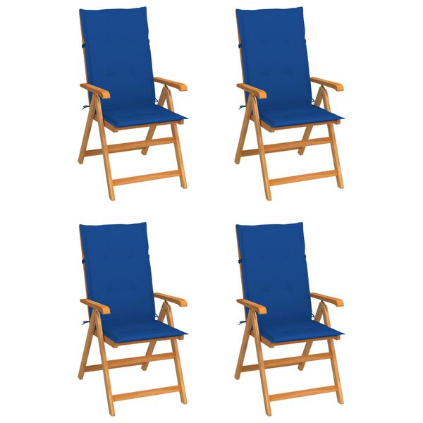vidaXL Patio Chairs 4 pcs with Royal Blue Cushions Solid Teak Wood