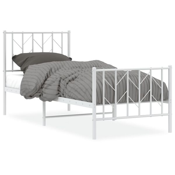 vidaXL Bed Frame White Steel 29.5 x 75 in Bed Frame Rectangular