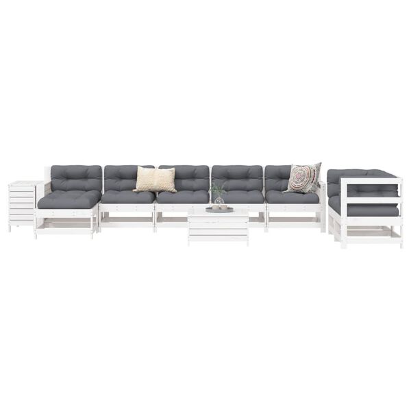 vidaXL Garden Sofa Set White Solid pine wood Large Modular