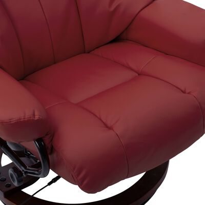 vidaXL Massage Recliner with Ottoman Wine Red Faux Leather and Bentwood