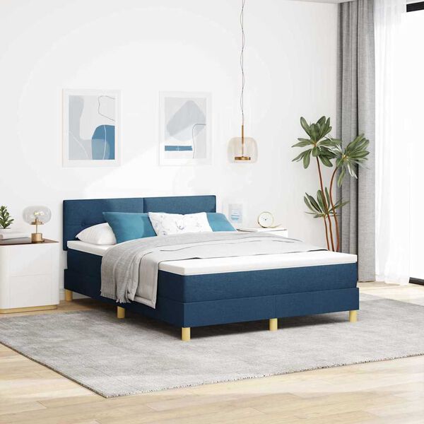 vidaXL LED Box Spring Bed with Mattress Blue 62.99 x 78.74 in Fabric