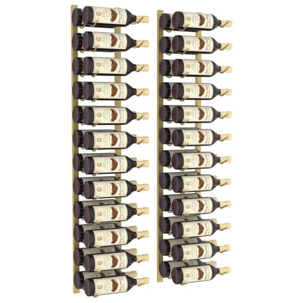 vidaXL Wall Mounted Wine Rack for 24 Bottles 2 pcs Gold Iron