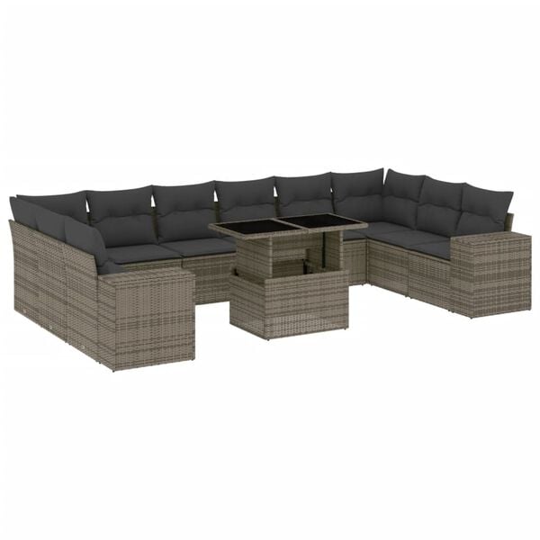 vidaXL Garden Sofa Set Gray PE rattan Large Adjustable Armrests