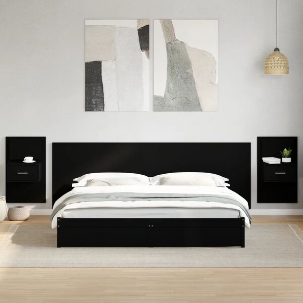vidaXL Bed Headboard With Cabinet Black Engineered wood Large