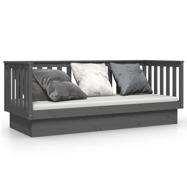 vidaXL Day Bed Grey Solid Pine Wood Small Single
