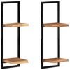 vidaXL Wall Shelf Set of 2 Natural wood and black Solid Acacia wood, Steel