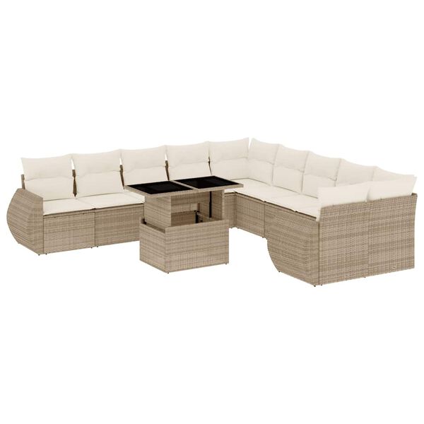 vidaXL Garden Sofa Set Beige PE rattan Large Adjustable Armrests