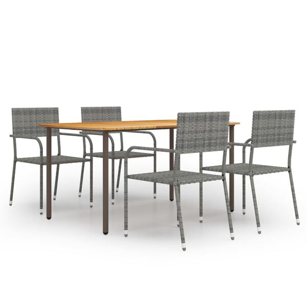 vidaXL Dining Set Anthracite Solid Acacia Wood, Steel, PE Rattan Moderate
