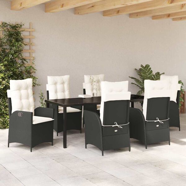 vidaXL Garden Dining Set with Cushion 7 pcs Black Poly Rattan