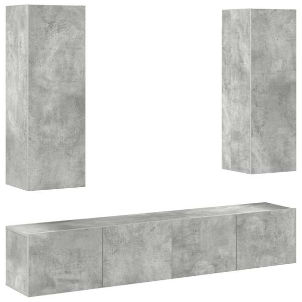 vidaXL TV Cabinet Set of 4 Concrete Grey Engineered Wood Medium