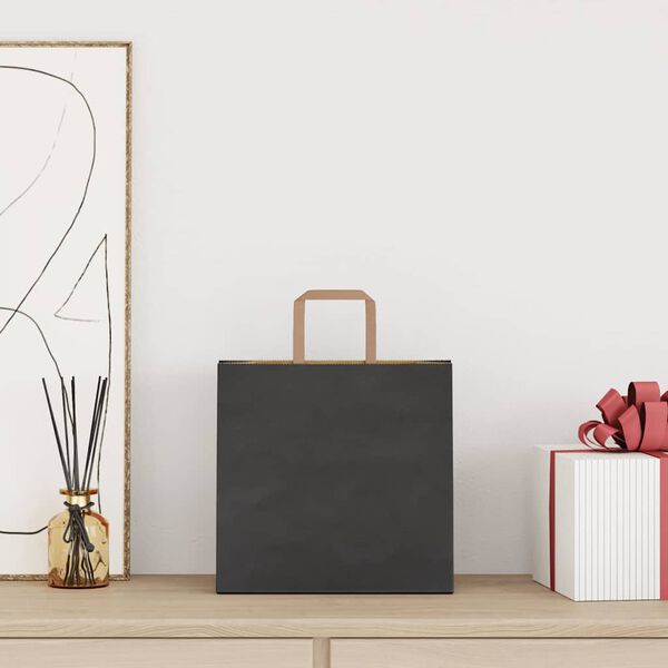 vidaXL Paper Bags 250 pcs with Handles Black 26x17x25 cm
