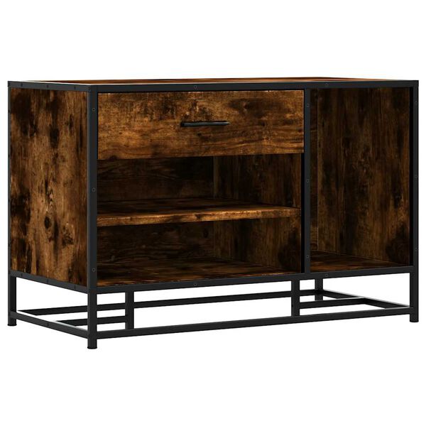 vidaXL Shoe Bench Smoked oak, black Engineered wood, metal Medium