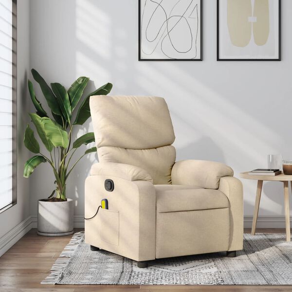 vidaXL Massage Recliner Chair Cream Fabric Standard Adjustable Armrests