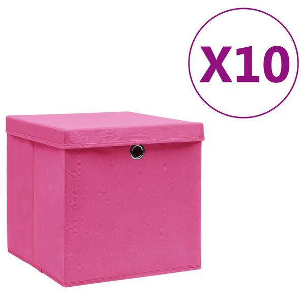 vidaXL Storage Box Set of 10 Pink Non-woven fabric 11.0x11.0x11.0 in
