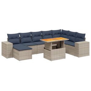 vidaXL 9 Piece Patio Sofa Set with Cushions Gray Poly Rattan