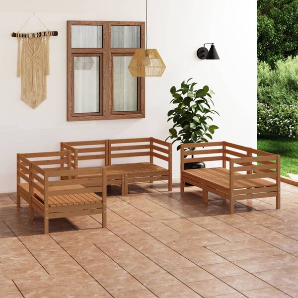 vidaXL Garden Lounge Set Honey Brown Solid Pine Wood Standard Modular