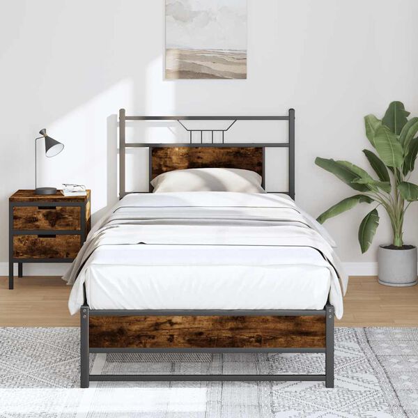 vidaXL Bed Frame Smoked Oak Engineered Wood and Steel Small Single