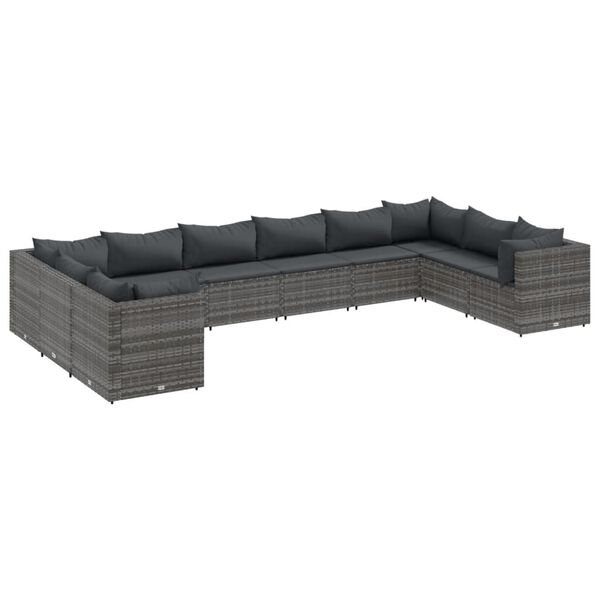 vidaXL Patio Lounge Set Grey PE Rattan, Powder-Coated Steel