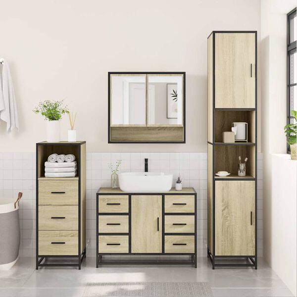 vidaXL Bathroom Furniture Set Sonoma Oak Engineered Wood Medium