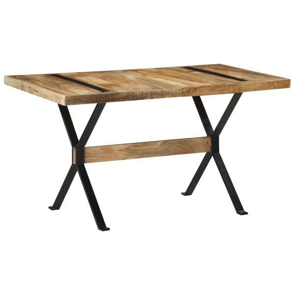 vidaXL Dining Table Natural Mango Wood Rough Mango Wood, Powder-Coated Steel