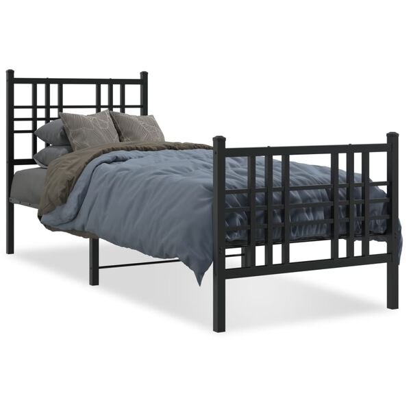 vidaXL Bed Frame Black Steel 29.5 x 75.0 in small single Bed Frame