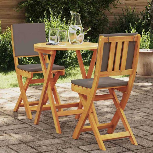 vidaXL Bistro Set with Cushion 3 pcs Oil Natural Solid Acacia Wood