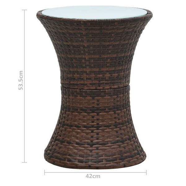 vidaXL Garden Side Table Brown Poly rattan, tempered glass Small
