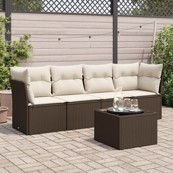 vidaXL Garden Sofa Set Brown PE rattan Large Adjustable Armrests