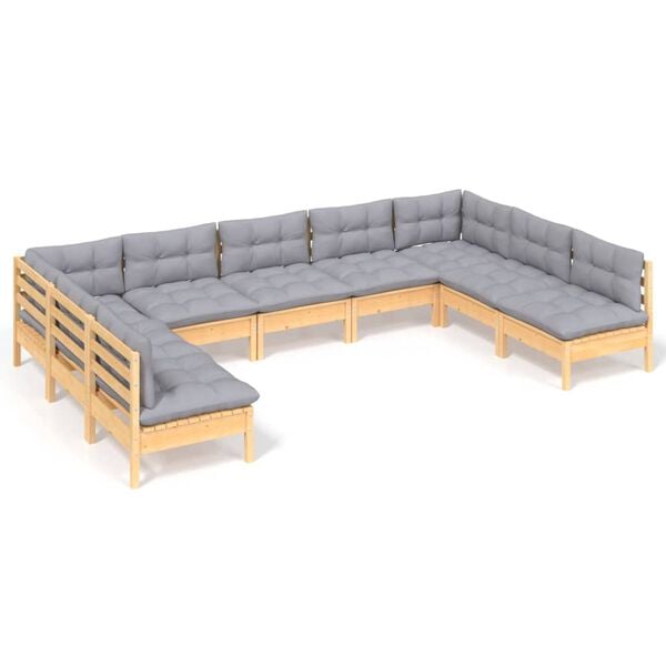 vidaXL Garden Lounge Set Grey Solid pine wood, fabric (100% polyester)