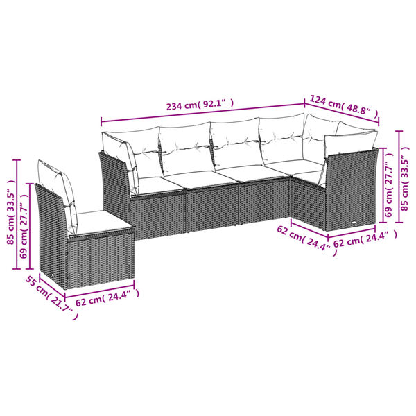 vidaXL Garden Sofa Set Grey PE Rattan 5-seater Modular Garden Sofa Set