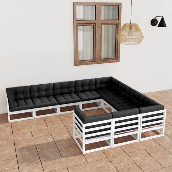 vidaXL Garden Lounge Set White, Anthracite Solid pinewood, Polyester fabric