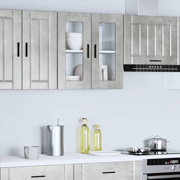 vidaXL Kitchen Wall Cabinet Concrete grey Engineered wood and glass