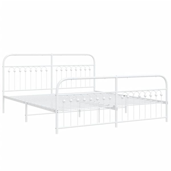 vidaXL Bed Frame White Steel Double Rectangular Metal Bed Frame