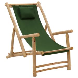 vidaXL Deck Chair Green, Bamboo Bamboo and Canvas (100% Polyester) Regular