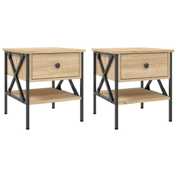 vidaXL Bedside Table Set of 2 Sonoma oak Engineered wood, iron Medium
