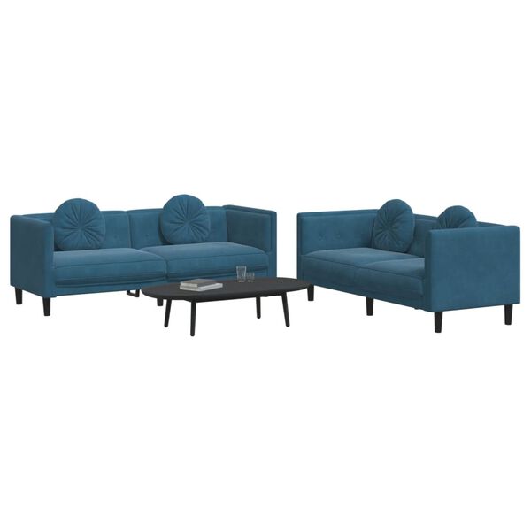 vidaXL Sofa Set Blue Velvet (100% polyester), plywood, solid wood